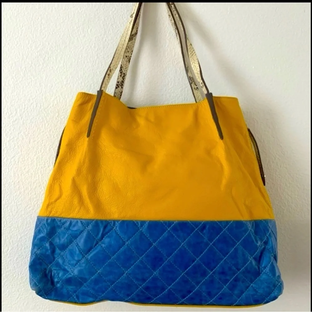 Yellow and Blue Luisanna Genuine Leather bag